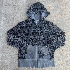 Disney Parks Black & Grey Hoodie Women Small Sweater Jacket Goth Grunge Emo VTG
